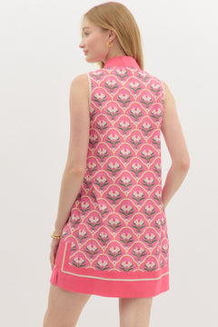 Scallop Floral Caftan Mini Dress - Lush Lemon - Women&