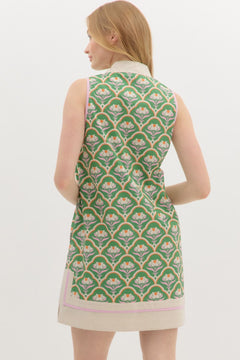 Scallop Floral Caftan Mini Dress - Lush Lemon - Women&