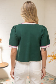 Scallop &amp; Gold Button Detailed Knit Top - Lush Lemon - Women&