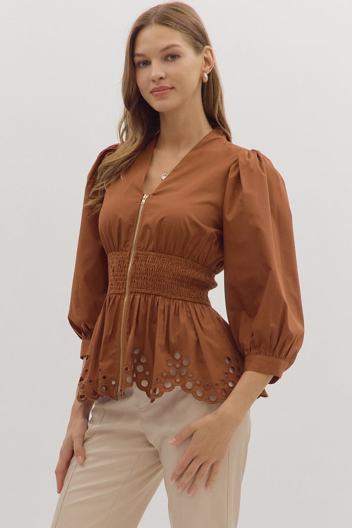 Scallop Hem Puff Sleeve Top - Lush Lemon - Women's Clothing - Entro - 32421081077405