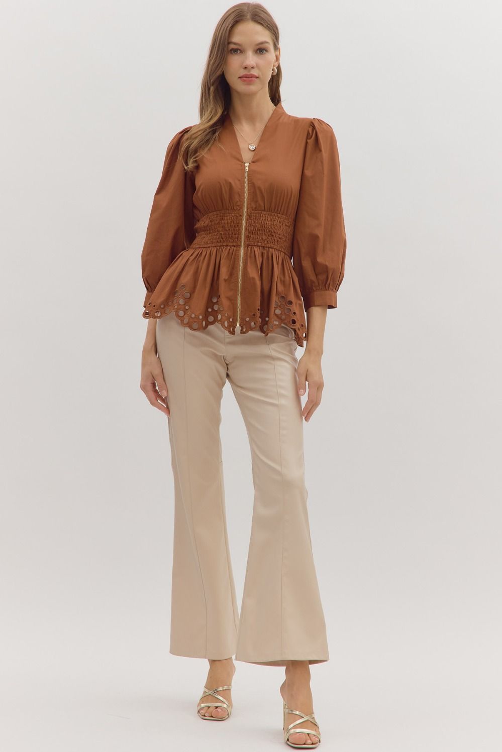 Scallop Hem Puff Sleeve Top - Lush Lemon - Women's Clothing - Entro - 32421081077405