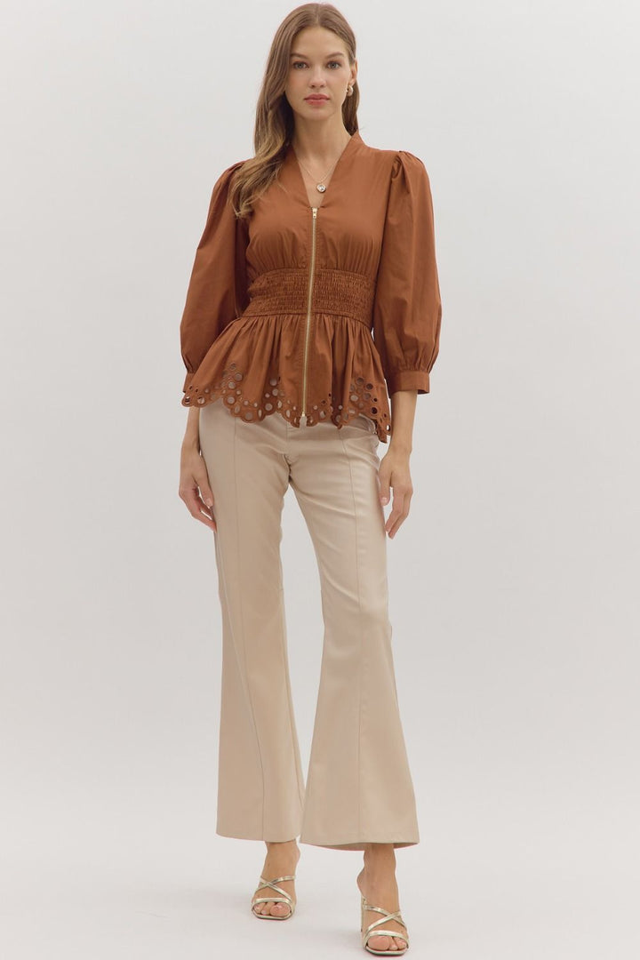 Scallop Hem Puff Sleeve Top - Lush Lemon - Women's Clothing - Entro - 32421081077405