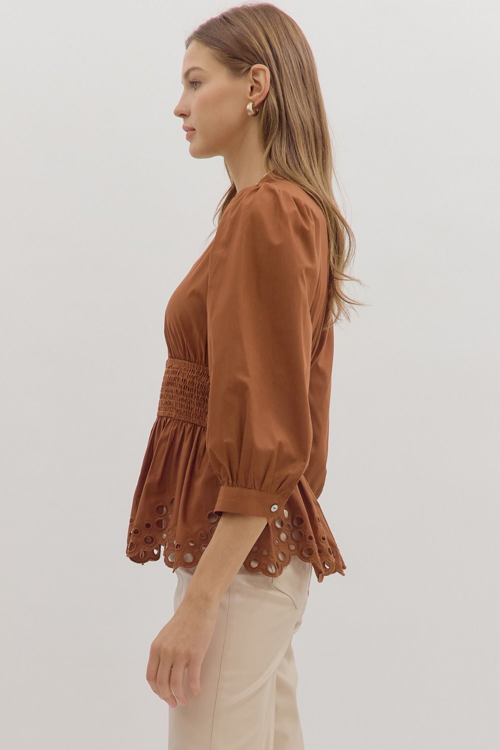 Scallop Hem Puff Sleeve Top - Lush Lemon - Women's Clothing - Entro - 32421081077405