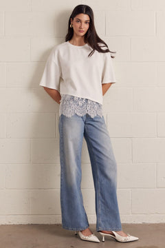 Scallop Lace Hem Knit Top - Lush Lemon - Women&