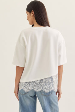Scallop Lace Hem Knit Top - Lush Lemon - Women&