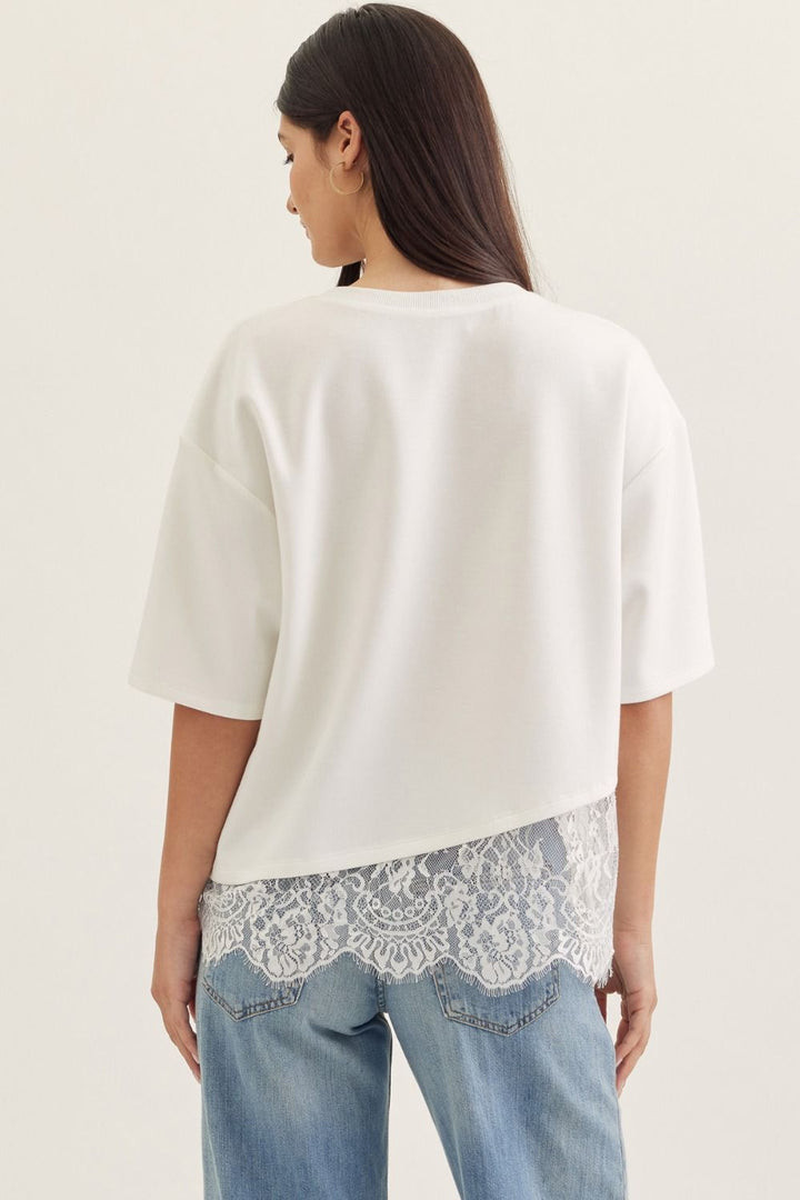 Scallop Lace Hem Knit Top - Lush Lemon - Women&