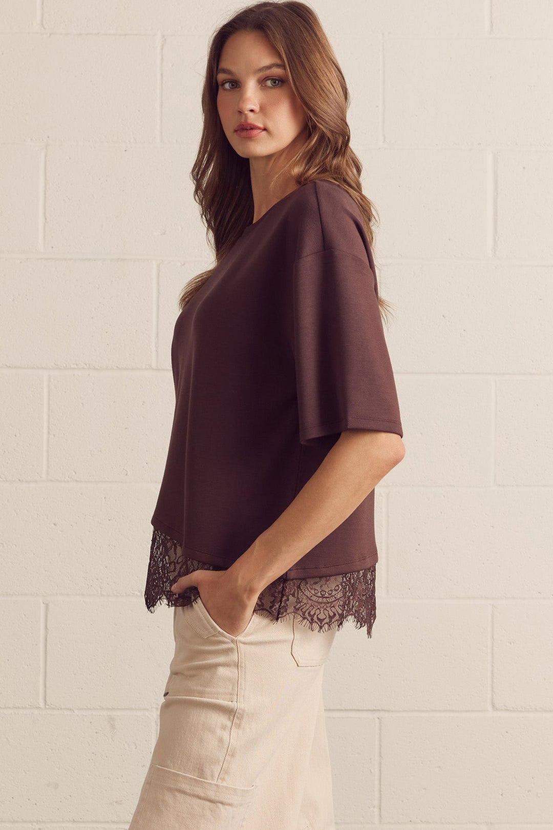 Scallop Lace Hem Knit Top - Lush Lemon - Women&