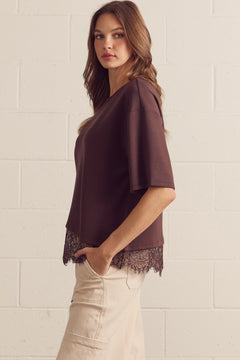 Scallop Lace Hem Knit Top - Lush Lemon - Women&