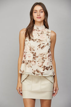 Scallop Neck Floral Sleeveless Top - Lush Lemon - Women&