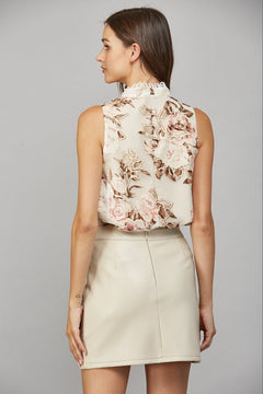 Scallop Neck Floral Sleeveless Top - Lush Lemon - Women&