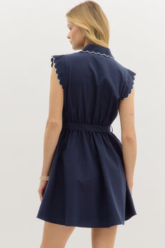 Scallop Trim Belted Mini Dress - Lush Lemon - Women&