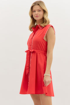 Scallop Trim Belted Mini Dress - Lush Lemon - Women&