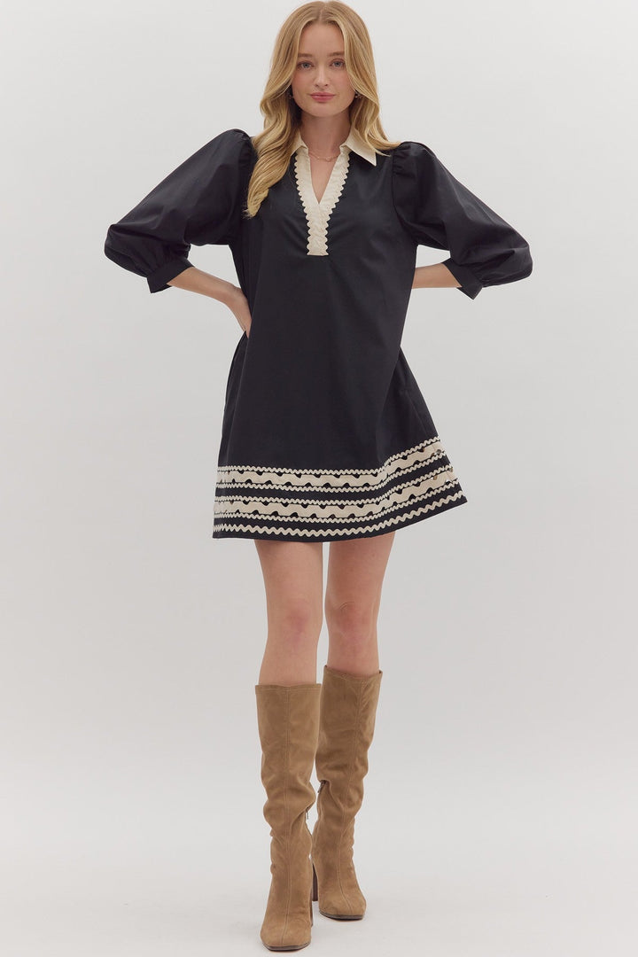 Scallop Trim Contrast Collar Mini Dress - Lush Lemon - Women's Clothing - Entro - 44710231068957