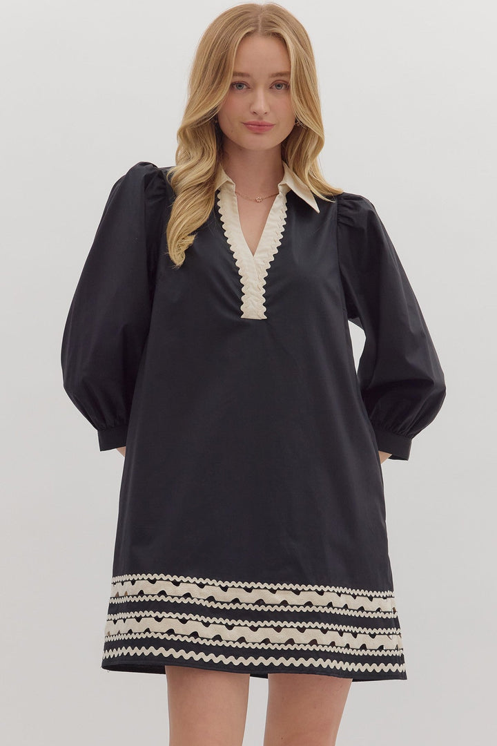 Scallop Trim Contrast Collar Mini Dress - Lush Lemon - Women's Clothing - Entro - 44710231068957