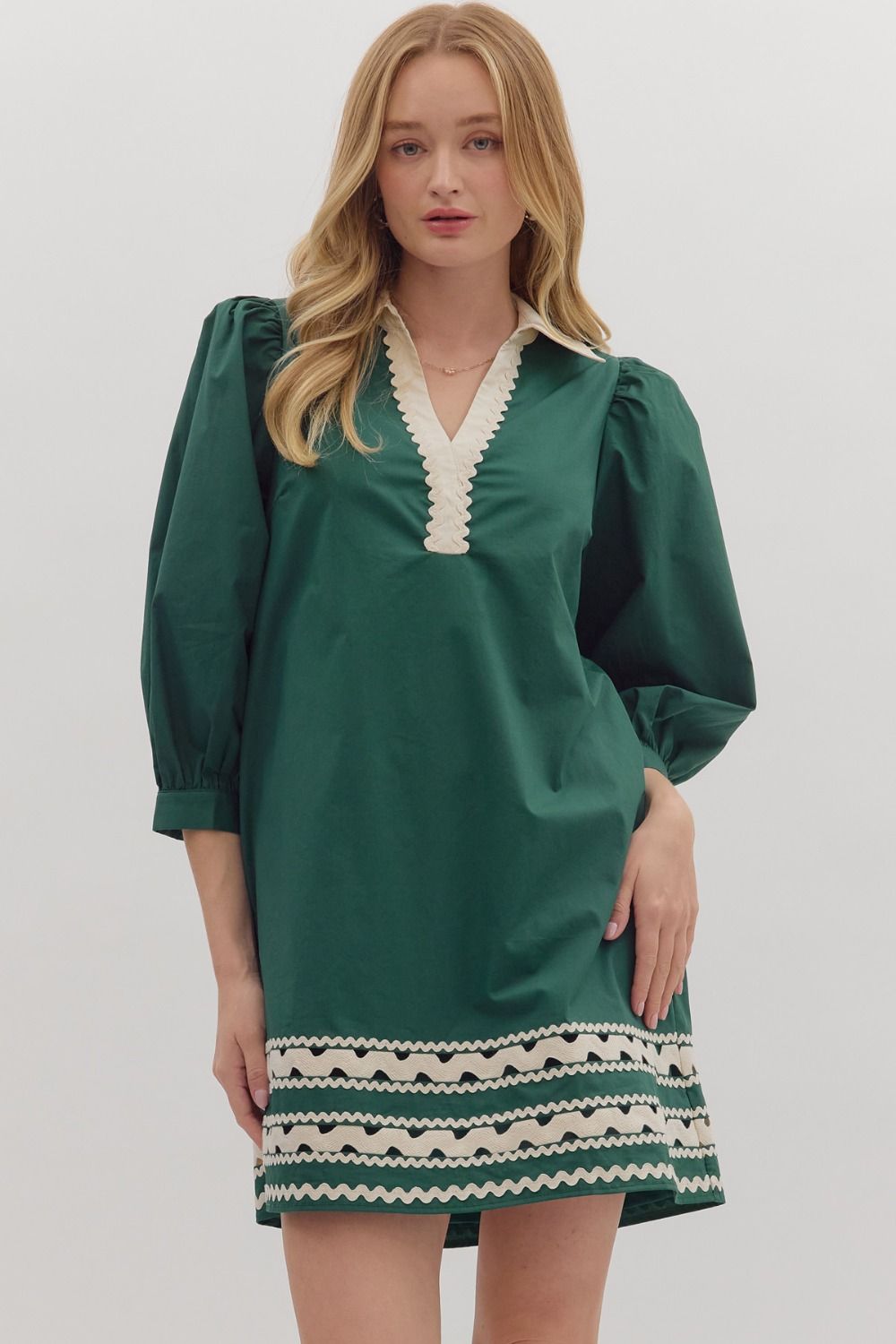 Scallop Trim Contrast Collar Mini Dress - Lush Lemon - Women's Clothing - Entro - 44710231665565