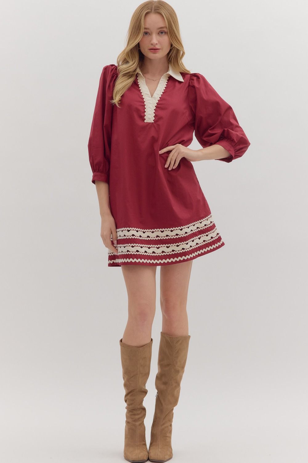 Scallop Trim Contrast Collar Mini Dress - Lush Lemon - Women's Clothing - Entro - 50311846332701