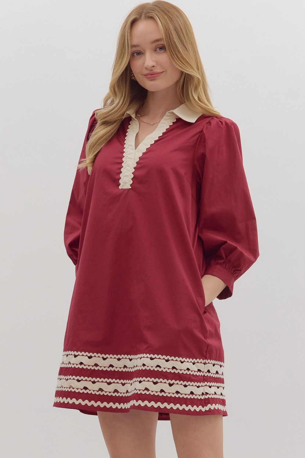 Scallop Trim Contrast Collar Mini Dress - Lush Lemon - Women's Clothing - Entro - 50311846332701