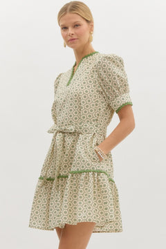 Scallop Trim Puff Sleeve Mini Dress - Lush Lemon - Women&