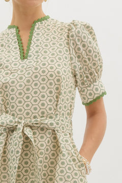 Scallop Trim Puff Sleeve Mini Dress - Lush Lemon - Women&