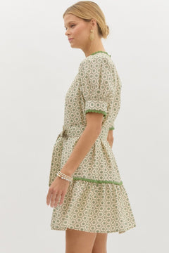 Scallop Trim Puff Sleeve Mini Dress - Lush Lemon - Women&