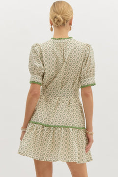 Scallop Trim Puff Sleeve Mini Dress - Lush Lemon - Women&