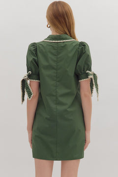 Scallop Trim Puff Sleeve Mini Dress - Lush Lemon - Women&