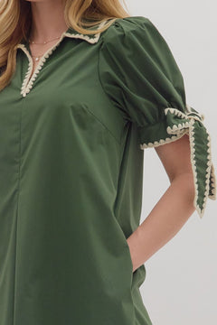Scallop Trim Puff Sleeve Mini Dress - Lush Lemon - Women&