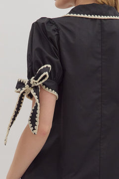 Scallop Trim Puff Sleeve Mini Dress - Lush Lemon - Women&