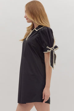 Scallop Trim Puff Sleeve Mini Dress - Lush Lemon - Women&