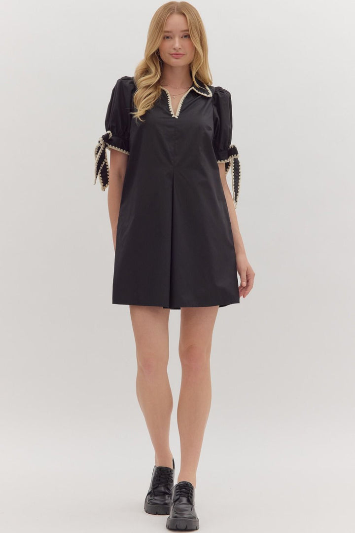 Scallop Trim Puff Sleeve Mini Dress - Lush Lemon - Women's Clothing - Entro - 17833491366077