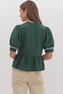 Scalloped Trim Peplum Crop Top - Lush Lemon - Women&