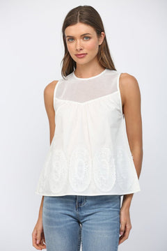 Sheer Yoke Lace Applique Top - Lush Lemon - Women&