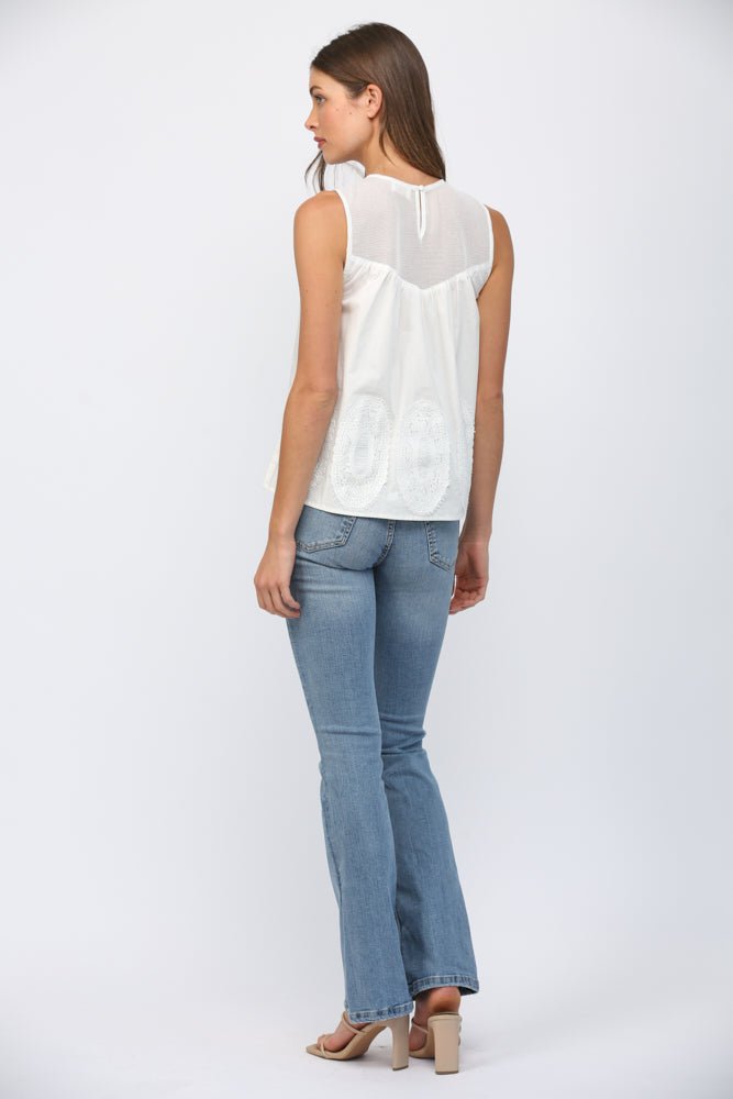 Sheer Yoke Lace Applique Top - Lush Lemon - Women's Clothing - Fate By LFD - 76283221022141