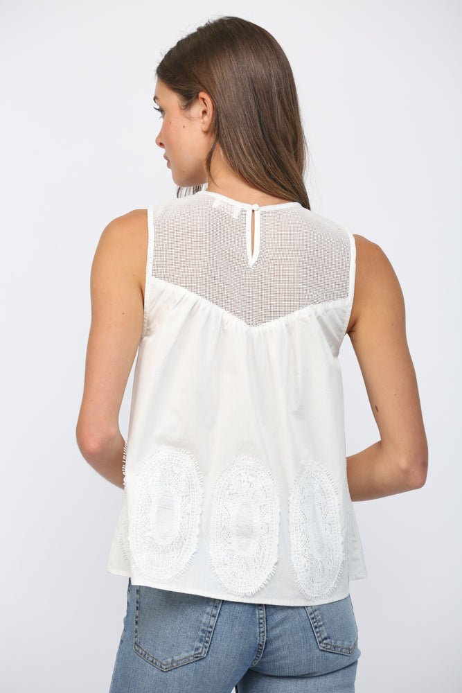 Sheer Yoke Lace Applique Top - Lush Lemon - Women's Clothing - Fate By LFD - 76283221022141