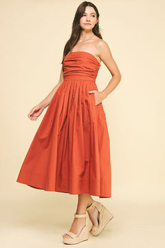 Shirring Detail Sleeveless Midi Dress - Lush Lemon - Women&