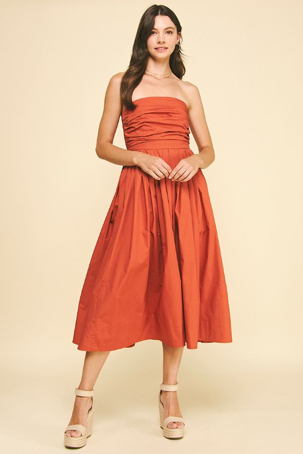 midi lemon dress womens The PINCH Shirring Strapless Midi Dress 6608D Medium