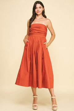 Shirring Detail Sleeveless Midi Dress - Lush Lemon - Women&