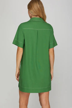 Short Sleeve Button Down Mini Dress - Lush Lemon - Women&