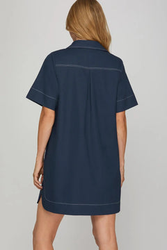 Short Sleeve Button Down Mini Dress - Lush Lemon - Women&