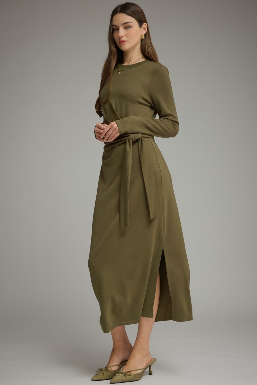 Side Tie Waist Midi Dress - Lush Lemon - Women&