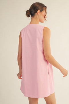 Sleeveless Pintuck Mini Dress - Lush Lemon - Women&