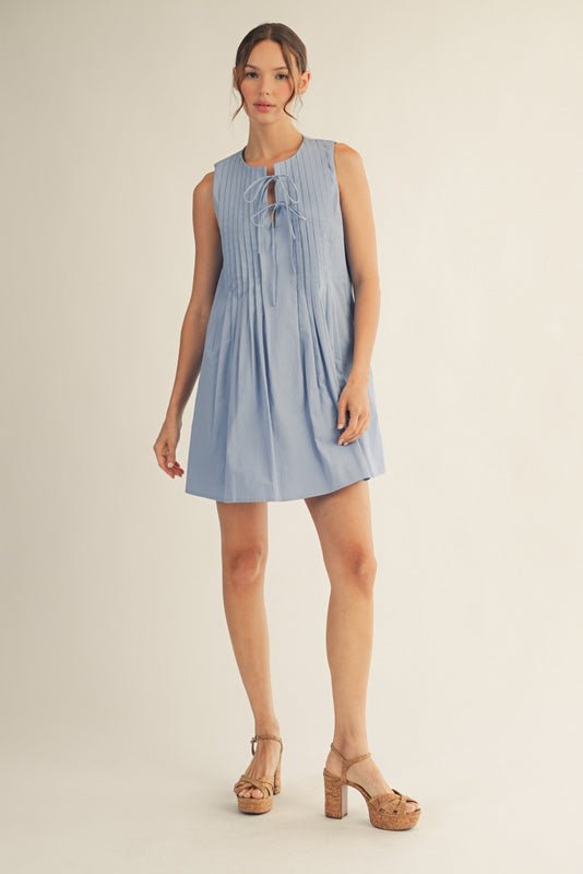 Sleeveless Pintuck Mini Dress - Lush Lemon - Women's Clothing - Jodifl - 83155651346333