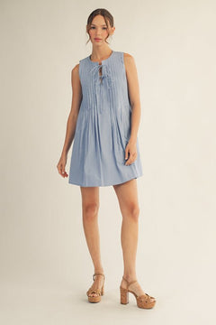 Sleeveless Pintuck Mini Dress - Lush Lemon - Women&