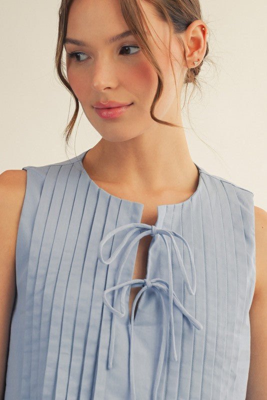 Sleeveless Pintuck Mini Dress - Lush Lemon - Women's Clothing - Jodifl - 83155651346333