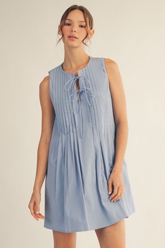 Sleeveless Pintuck Mini Dress - Lush Lemon - Women's Clothing - Jodifl - 83155651346333