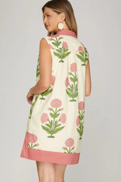 Sleeveless Printed Mini Dress - Lush Lemon - Women&