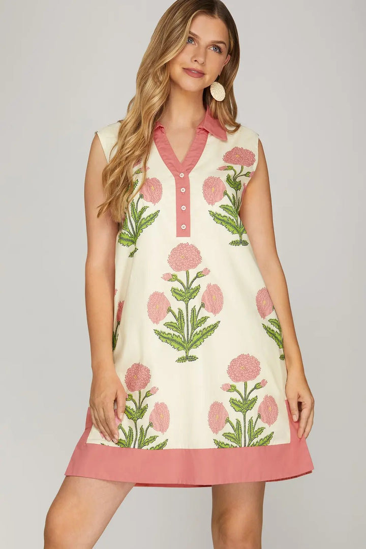 Sleeveless Printed Mini Dress - Lush Lemon - Women's Clothing - She + Sky - 92894991060509