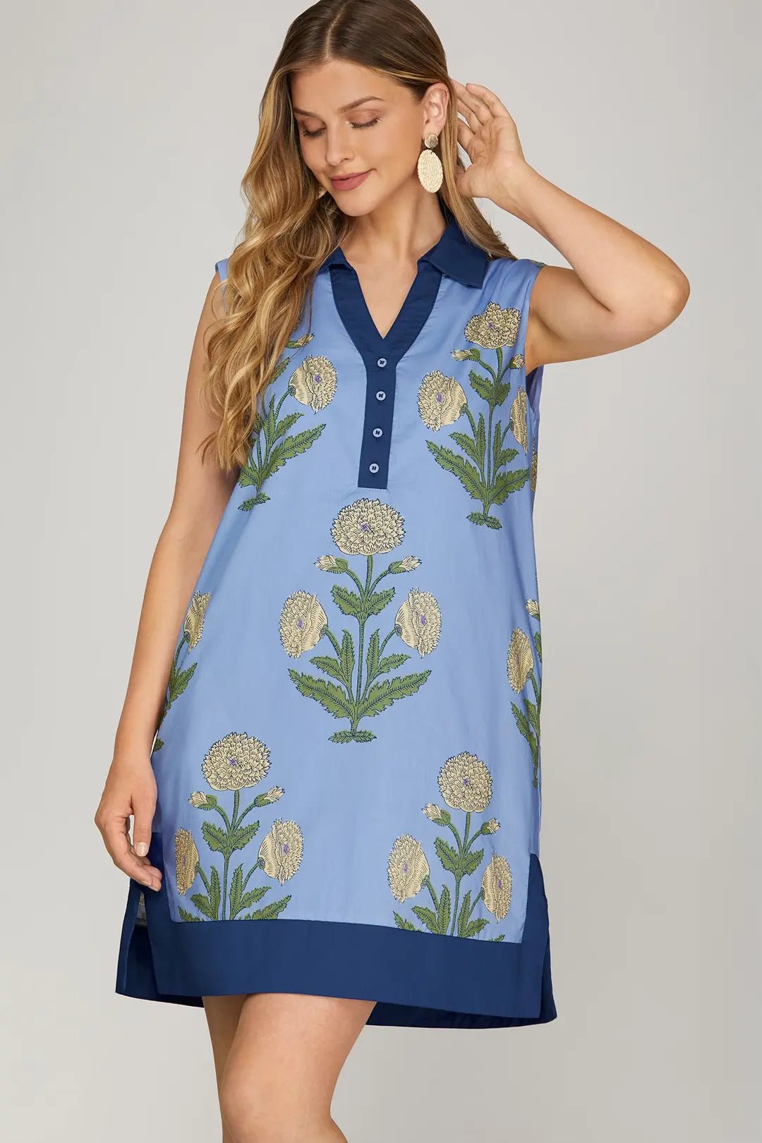 Sleeveless Printed Mini Dress - Lush Lemon - Women's Clothing - She + Sky - 92894991358813