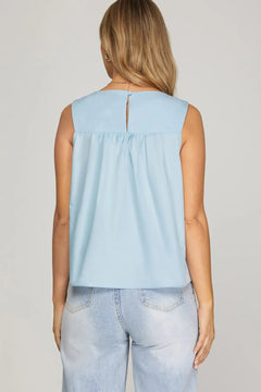 Sleeveless Ruffle Detail Top W/ Flowy Hem - Lush Lemon - Women&