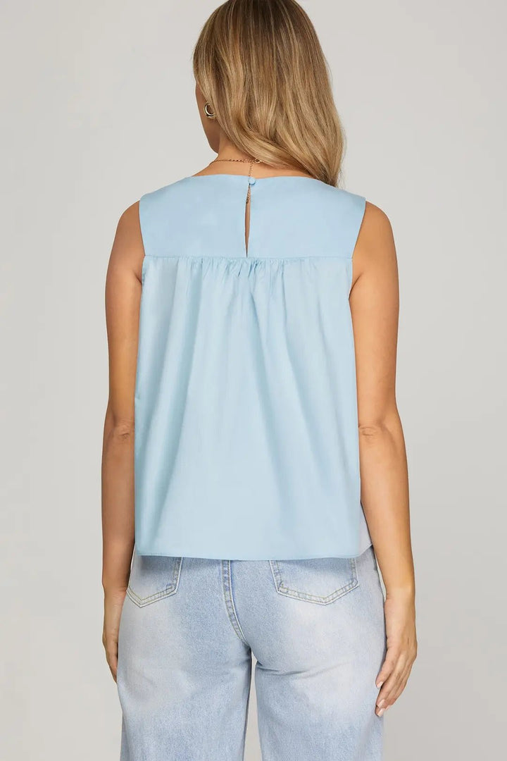 Sleeveless Ruffle Detail Top W/ Flowy Hem - Lush Lemon - Women's Clothing - She + Sky - 87314061097917